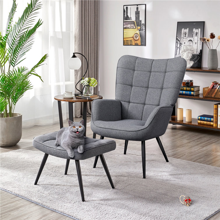 Upholstered Accent Chair with Footstool
